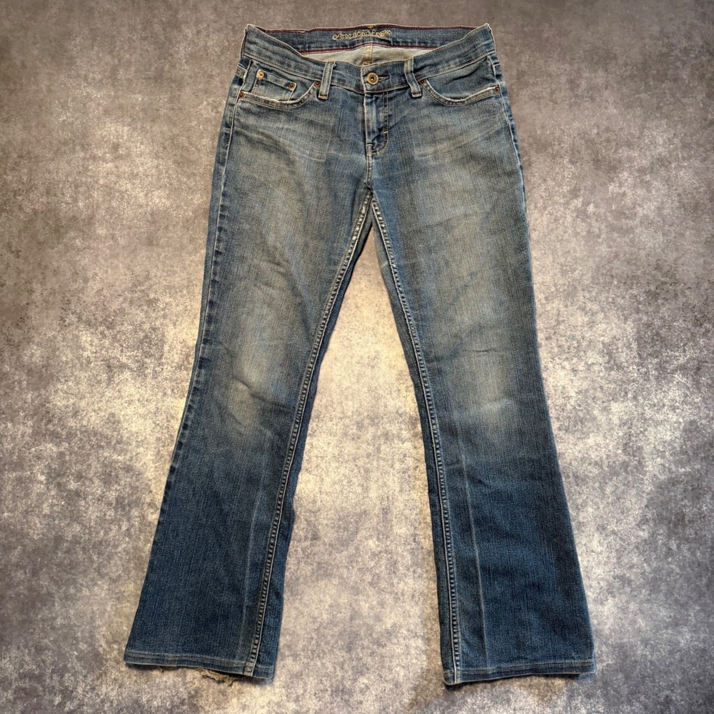 Vintage American Eagle Womens 8 Long Bootcut Jeans Hipster Blue Stretch Cotton
